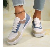 Zapatos de moda para mujer 2024, zapatos vulcanizados de malla para mujer, zapatillas transpirables para mujer, zapatos casuales planos con cordones de colores mixtos para exteriores para mujer 36 negro