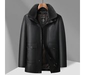 Chaqueta de cuero para hombre, forro grueso extraíble, chaqueta de cuero de longitud media, chaqueta de cuero cálida de invierno para papá mediano 175