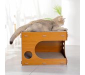 Cama rascadora de madera para gatos, desmontable, de cartón corrugado, nido para gatos, salón para gatitos, casa de cartón rascadora para gatos de interior. M