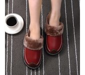 Zapatillas de hombre, zapatillas negras de invierno de cuero PU, pantuflas cálidas para interiores, zapatos impermeables para casa, zapatillas de cuero cálida para mujer 35-36 púrpura
