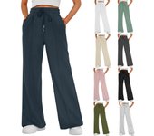 Pantalones deportivos de pierna ancha para mujer, pantalones holgados de cintura alta y acampanados, pantalones deportivos con cordón ajustable L verde del ejército