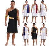 Disfraz de toga romana griega para hombre, disfraz de fiesta temática para adultos sin mangas con mangas S borgoña
