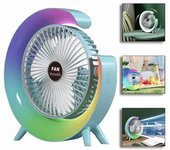 Ventilador portátil recargable por USB, ventilador eléctrico LED de 7 colores, ajustable a 180°, para el hogar, para acampar en verano, 3 velocidades, mini ventiladores silenciosos azul