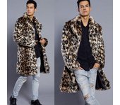 Chaqueta de abrigo con cuello de piel gruesa y cálida de leopardo para hombre Parka de piel sintética prendas de vestir cárdigan L negro
