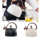 Tetera silbante de acero inoxidable de 2,5 l, gran capacidad, con mango anticalor, ideal para cocina, gas y eléctrica. 2.5L de blanco