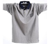Polo de primavera para hombre, Polos masculinos informales de algodón, camisetas de manga larga de gran tamaño M gris