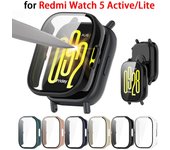 Funda de PC + vidrio para Xiaomi Redmi Watch 5 Active Funda de vidrio templado Película de parachoques Cubierta protectora para Redmi Watch 5 Lite Redmi Watch 5 Active negro