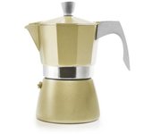 Ibili - Cafetera à Expresso Evva Golden, 2 Tazas, 100 ml, Fuente de Aluminio, Compatible con Placas de Inducción