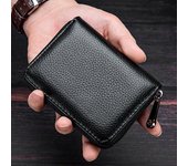 Cartera de cuero genuino para tarjetas de crédito, tarjetero de identificación de moda para hombres y mujeres, tarjetero pequeño para tarjetas de presentación negro