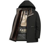 Abrigo de invierno para hombre, chaqueta gruesa de algodón con terciopelo añadido, chaqueta informal de plumón de algodón, chaqueta de algodón mediana y larga para hombre, color negro y dorado cálido XXXXXL