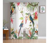 Cortinas transparentes para sala de estar, cocina, ventana, dormitorio, gasa de tul, hojas tropicales, loro, flores 135W x 114H(cm)