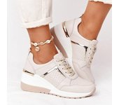 Zapatillas de deporte de moda para mujer, zapatos deportivos con cuña y cordones, zapatos casuales vulcanizados, zapatos antideslizantes, zapatillas de plataforma, zapatos de tenis, zapatos de mujer 35 beige