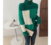 Suéter de punto de otoño e invierno para mujer, Top a cuadros, jersey suelto de cuello alto L negro