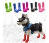 4 Uds. Zapatos de lluvia para perros y gatos, botas de goma impermeables antideslizantes para exteriores, calzado de suela blanda para cachorros, calcetines, accesorios para mascotas S rojo rosa