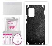 apgo Protective Skin Sticker for the back+sides compatible with Realme Narzo 50i, Full Wrap Film, Foil, Vinyl - Pattern Black Leather