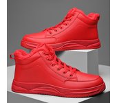 Zapatillas de deporte ligeras de invierno a la moda para hombre, zapatos cálidos de piel alta, zapatos casuales rojos unisex para hombre, zapatillas de cuero cómodas para hombre 36