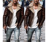 Chaqueta de cuero sintético de invierno para hombre, abrigo de manga larga con cremallera para motociclista y motocicleta M marrón