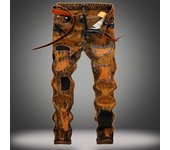 Pantalones vaqueros Retro para hombre, pantalones vaqueros rectos ajustados con parche con agujeros y personalidad, talla extragrande 28-42 28 azul claro