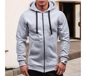 Chaqueta de otoño-invierno para hombre, con capucha, cordón ajustable, cremallera, mangas largas, color liso, cárdigan, puños elásticos, bolsillos, chaqueta con capucha de longitud media M gris oscuro
