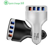 Cargador de coche móvil QC3.0 de 4 puertos USB, cargador de coche con múltiples puertos, carga rápida, cargador de coche de uno a cuatro negro