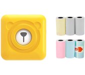 Mini impresora térmica Bluetooth amarilla, impresora de bolsillo con papel de impresión, impresora portátil de pegatinas. blanco