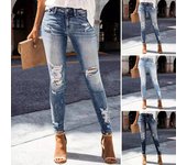 Pantalones vaqueros ajustados moldeadores de cintura alta para mujer, rotos y desgastados, pantalones vaqueros elásticos tipo leggings. XXL azul