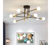 Lámpara de techo moderna de 8 luces, lámpara colgante industrial de mediados de siglo en negro y dorado negro/oro