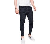 Pantalones vaqueros masculinos delgados elásticos simples cintura elástica cordón pies de moda pantalones de mezclilla hombres S negro