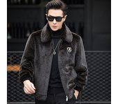 Abrigo de invierno para hombre, piel de lana esquilada de oveja, abrigo de piel de visón dorado de mediana edad con capucha de visón de una pieza 5XL