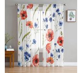 Hermosas flores silvestres, amapola, acuarela, cortinas transparentes para dormitorio, sala de estar, cortinas de tul para ventana de cocina, cortinas de gasa 135W x 114H(cm)