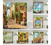 Cortina de ducha para decoración de pared del hogar, cortina de baño 3D con diseño europeo de flores y jardín, paisaje de Patio, impermeable, de poliéster para dormitorio y baño 150*180cm