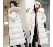 Chaqueta de invierno de algodón con plumón para mujer, chaqueta acolchada con cuello de piel sintética extralarga, chaqueta acolchada gruesa y holgada de talla grande XS