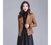 Nueva chaqueta de cuero para mujer, abrigo de motociclista ajustado con cuello de traje a la moda para primavera y otoño, prendas de vestir exteriores de cuero, Tops de calle de piel de oveja M
