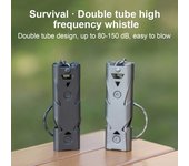 Silbato de supervivencia de doble tubo, 150 dB, alto decibelio, resistente, de acero inoxidable, portátil plata