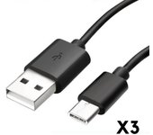 Cable USB-C pour Xiaomi Mi NOTE 10 - Mi NOTE 10 LITE - Cable chargeur Type USB-C Noir 1 Mètre [LOT 3] Phonillico®