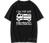 Cool Brand FireUnisex bombero todavía juego con camiones de bomberos camiseta Eat Sleep Fire diseño camiseta L