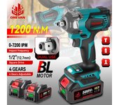 ONEVAN-llave de impacto eléctrica sin escobillas, destornillador inalámbrico de 1/2 pulgadas, 3 funciones, taladro eléctrico para batería Makita de 18V, 1200N.M 1 Battery Set