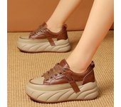 Zapatos bajos de cuero de moda para mujer, estilo retro, otoño 2024, nueva versión coreana, zapatillas de cuña, zapatos deportivos informales antideslizantes con cordones para estudiantes 35 marrón