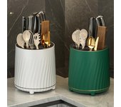 Portacuchillas giratorio, cuchara, palillos, tenedor, escurridor, cesta, estante de almacenamiento de escritorio multifuncional, suministros de cocina verde