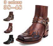 Botas de motocicleta para hombre Botas cortas de vaquero con punta cuadrada retro Botas de engranaje de caballo 38 negro