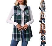 Chaqueta tipo cárdigan holgada sin mangas a cuadros de moda e invierno para mujer L verde