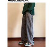 Pantalones vaqueros holgados con estampado de flores Y2K para hombre, ropa de calle, pantalones vaqueros casuales americanos de pierna ancha, pantalones rectos vintage para hombre XS gris