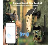 Cámara de caza solar inalámbrica para exteriores, 32 MP, Bluetooth, infrarrojos, tarjeta SIM 4G, conexión rápida Bluetooth, cámara solar para vida silvestre.
