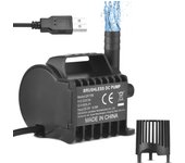 Bomba de agua sumergible, bomba de fuente pequeña eléctrica de 600L/H con elevación máxima de 7,2 pies, cable USB de 6,5 pies y QR70B negro