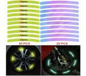 Pegatinas de 20 piezas para coche, decoración para Moto, tiras reflectantes para rueda de motocicleta, pegatinas coloridas para cubo, rueda de conducción nocturna Universal 20pcs