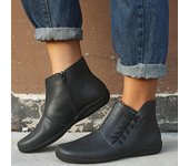 Botas de nieve para mujer, zapatos de mujer de PU, botines de invierno, planos, retro, de moda, informales, sin cordones, punta redonda, 2024 563 7 negro