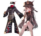 Disfraz de cosplay de Hu Tao, juego de anime, uniforme de HuTao, peluca, ropa de cosplay de estilo chino, disfraces de Halloween para mujer XS-(Suit+Wig)