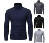 Hombres Otoño Invierno Slim Fit Bottoming camiseta cuello alto manga larga Color sólido elástico fino pulóver Tops ropa de calle M blanco