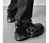 Botas de plataforma estilo punk para mujer, botas de moto para mujer, zapatos gruesos de moda para mujer, decoración de metal, botas grandes negras para mujer, nuevas 35