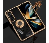 Funda rígida de lujo a prueba de golpes para Samsung Galaxy Z Fold 6 5 4 Fold6 Fold5 Fold4 5G, funda con soporte de anillo magnético galvanizado Galaxy Z Fold6 negro